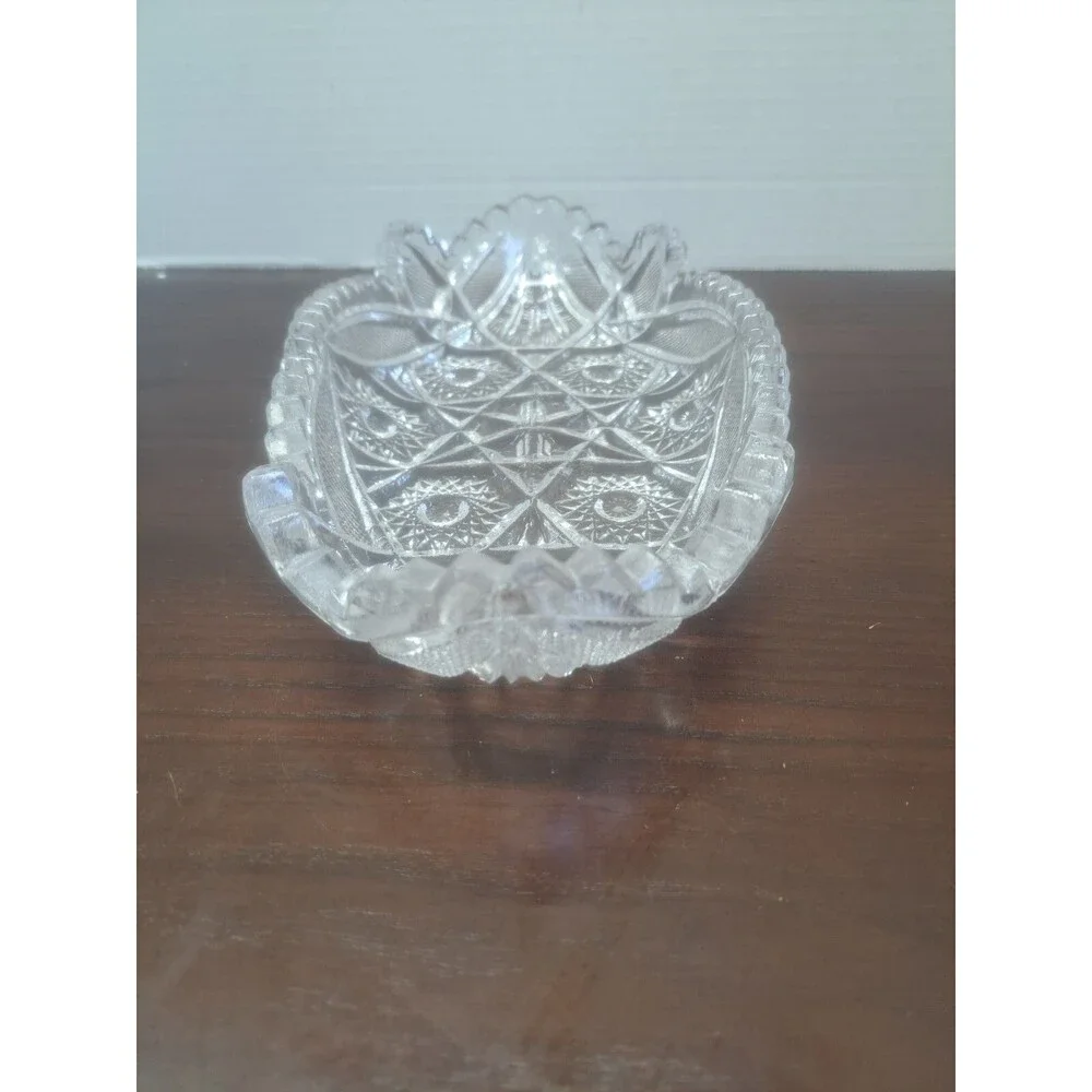 Vintage Cut Glass Serving Tray With Saw Tooth Rim